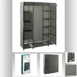 Armoire 1 Penderie + étagères + Boites Gris 5Five -Ledepot-bailleul Soldes Magasin armoire 1 penderie etagere grise 4