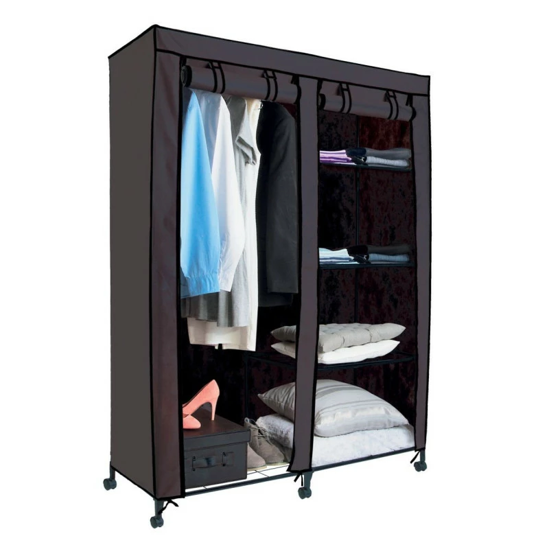 Armoire De Rangement 4 étagères Et 1 Penderie Gris En Tissu 4 Armoire De Rangement 4 étagères Et 1 Penderie Gris En Tissu – Image 2