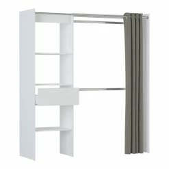 Demeyere Dressing Extensible Blanc Perle Avec Rideau Taupe -Ledepot-bailleul Soldes Magasin armoire placard extensible avec rideau blanc perle 3