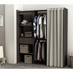 Demeyere Armoire/Placard Extensible SEATTLE Avec Rideau Chêne Vulcano -Ledepot-bailleul Soldes Magasin armoire placard extensible seattle avec rideau chene vulcano 3