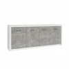 Bahut 4 Portes Blanc Et Gris Béton Gent -Ledepot-bailleul Soldes Magasin bahut 4 portes blanc gris beton gent