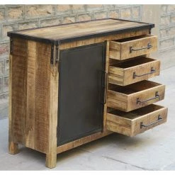 Buffet 1 Porte 4 Tiroirs Bois De Manguier Et Métal -Ledepot-bailleul Soldes Magasin buffet 1 porte 4 tiroirs bois de manguier et metal 3