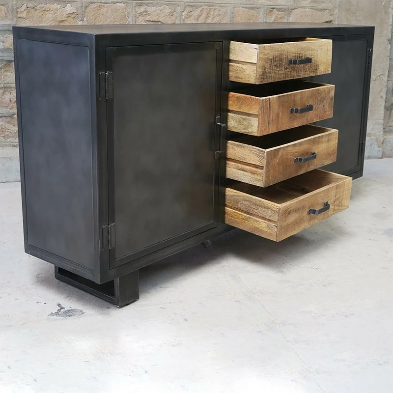 Buffet Métal Et Bois Jodhpur 2 Portes 4 Tiroirs 4 Buffet Métal Et Bois Jodhpur 2 Portes 4 Tiroirs – Image 2