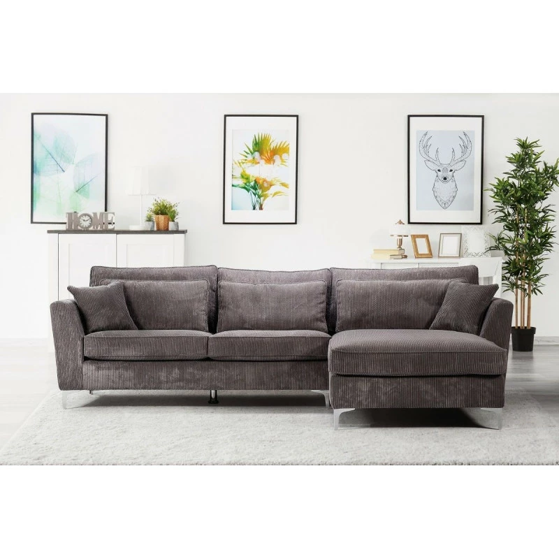 Canapé Angle Droit Isla Velours Côtelé Gris 3 Canapé Angle Droit Isla Velours Côtelé Gris