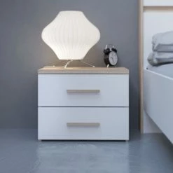 Demeyere Chevet 2 Tiroirs Blanc Et Naturel Lena -Ledepot-bailleul Soldes Magasin chevet 2 tiroirs blanc et naturel lena 2