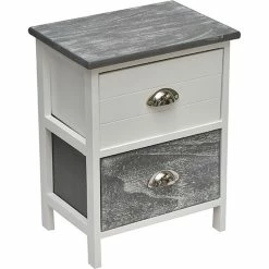 Chevet Apothi 2 Tiroirs Blanc Gris Cérusé