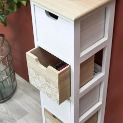 Chiffonnier 4 Tiroirs Chic Naturel Et Blanc -Ledepot-bailleul Soldes Magasin chiffonnier 4 tiroirs chic naturel et blanc 1 2