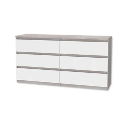 Commode 6 Tiroirs Chelsea Béton Gris Et Blanc