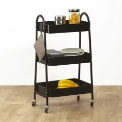 Desserte 3 Niveaux à Roulettes Métal Noir 5Five -Ledepot-bailleul Soldes Magasin desserte 3 niveaux a roulettes metal noir 5five 1