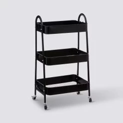 Desserte 3 Niveaux à Roulettes Métal Noir 5Five -Ledepot-bailleul Soldes Magasin desserte 3 niveaux a roulettes metal noir 5five 4