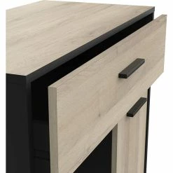 Demeyere Desserte De Cuisine 1 Tiroir 1 Porte Mint Noir Et Bois -Ledepot-bailleul Soldes Magasin desserte de cuisine 1 tiroir 1 porte mint noir et bois 3