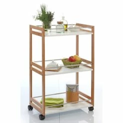 Desserte De Cuisine Bambou Blanc -Ledepot-bailleul Soldes Magasin desserte de cuisine bambou 1