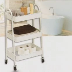 Desserte Métal Sur Roulettes 3 Niveaux Blanc -Ledepot-bailleul Soldes Magasin desserte metal sur roulettes 3 niveaux blanc 1