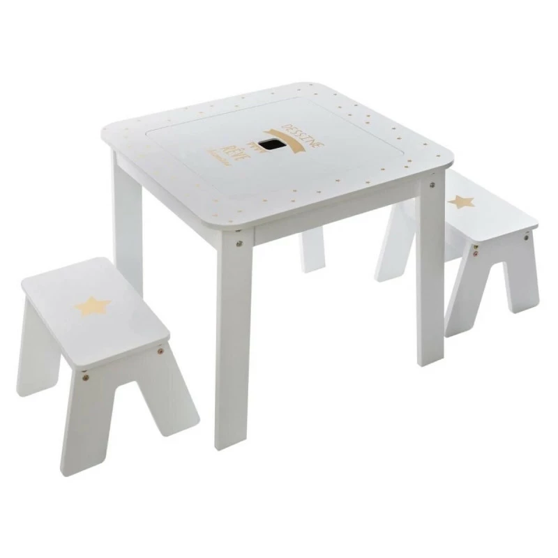 Ensemble Table + 2 Tabourets Enfant Blanc Doré Dream Atmosphera 3 Ensemble Table + 2 Tabourets Enfant Blanc Doré Dream Atmosphera