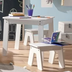 Ensemble Table + 2 Tabourets Enfant Blanc Gris Dream Atmosphera -Ledepot-bailleul Soldes Magasin ensemble table tabourets enfant blanc gris dream atmosphera 2