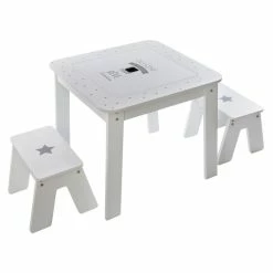 Ensemble Table + 2 Tabourets Enfant Blanc Gris Dream Atmosphera