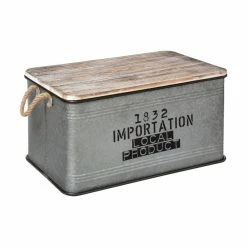 Lot De 3 Malles Métal Gris Plateau Bois Atmosphera -Ledepot-bailleul Soldes Magasin lot de 3 malles metal gris plateau bois atmosphera 1 1