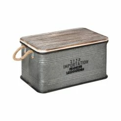 Lot De 3 Malles Métal Gris Plateau Bois Atmosphera -Ledepot-bailleul Soldes Magasin lot de 3 malles metal gris plateau bois atmosphera 1 3