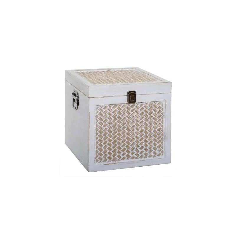 Malles Carrée Cannage Blanchi - Lot De 3 - Atmosphera 5 Malles Carrée Cannage Blanchi - Lot De 3 - Atmosphera – Image 3