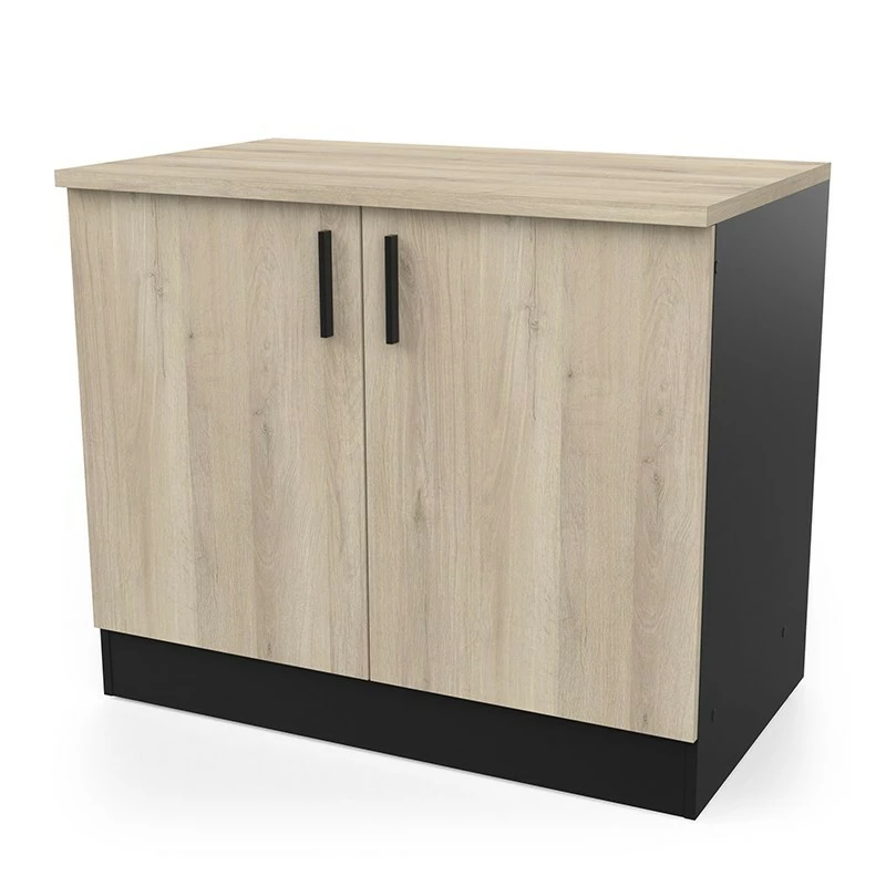 Demeyere Meuble Bas 2 Portes 100 Cm Origan Noir Et Bois 3 Demeyere Meuble Bas 2 Portes 100 Cm Origan Noir Et Bois