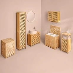 Meuble Bas Salle Bain 1 Porte 1 Niche Bambou Sicela -Ledepot-bailleul Soldes Magasin meuble bas salle bain 1 porte 1 niche bambou sicela 1