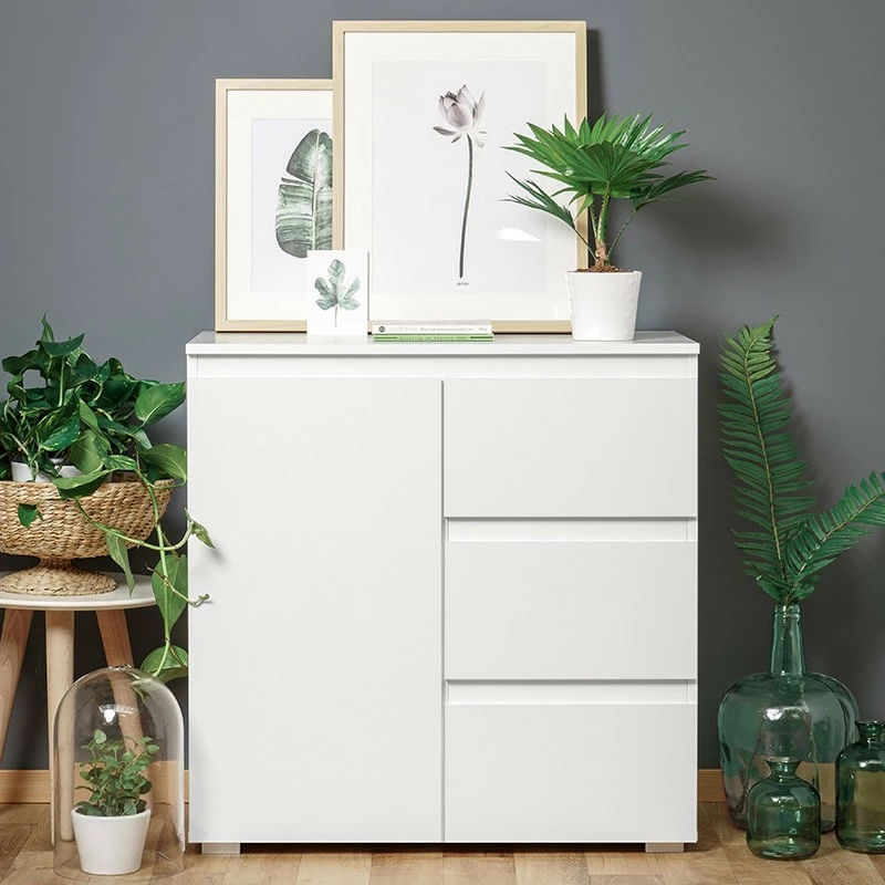 Meuble De Rangement 1 Porte 3 Tiroirs Blanc 4 Meuble De Rangement 1 Porte 3 Tiroirs Blanc – Image 2