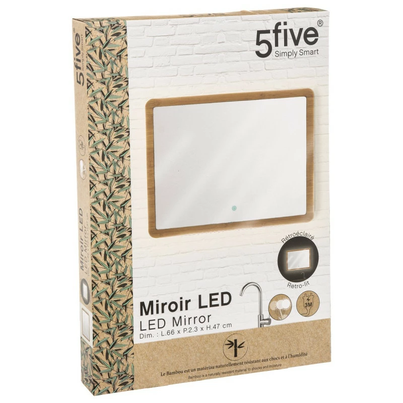 Miroir Rectangulaire 66x47 Bambou LED 5Five 7 Miroir Rectangulaire 66x47 Bambou LED 5Five – Image 5