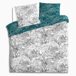 Parure De Lit Jungle Blanc/bleu Canard 240x220 Atmosphera -Ledepot-bailleul Soldes Magasin parure de lit jungle blanc bleu canard 240x220 atmosphera 1