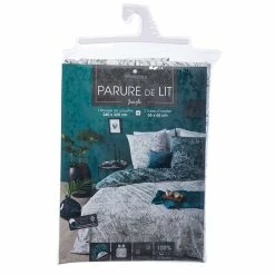 Parure De Lit Jungle Blanc/bleu Canard 240x220 Atmosphera -Ledepot-bailleul Soldes Magasin parure de lit jungle blanc bleu canard 240x220 atmosphera 2