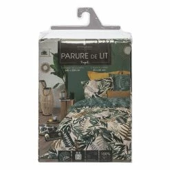 Parure De Lit Tropik Vert/blanc/moutarde 240x220 Atmosphera -Ledepot-bailleul Soldes Magasin parure de lit tropik vertblancmoutarde 240x220 atmosphera 2