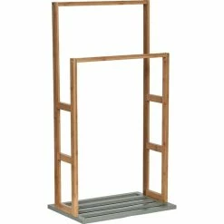 Porte Serviette Bambou 2 Barres Naturel Et Kaki