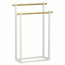 Porte Serviettes Métal Blanc 2 Barres Bambou