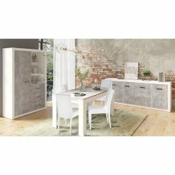 Table à Manger 160cm Blanc Et Gris Béton Gent -Ledepot-bailleul Soldes Magasin table a manger 160cm blanc et gris beton gent 2