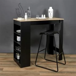 Table De Bar Avec étagères Et Plateau Bois -Ledepot-bailleul Soldes Magasin table de bar avec etagere plateau bois 2