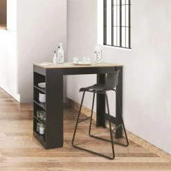 Table De Bar Avec étagères Et Plateau Bois -Ledepot-bailleul Soldes Magasin table de bar avec etagere plateau bois 3