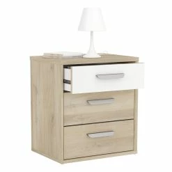Demeyere Table De Chevet 3 Tiroirs Naturel Et Blanc Santorini -Ledepot-bailleul Soldes Magasin table de chevet 3 tiroirs naturel et blanc santorini 1