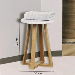 Tabouret Avec Pieds En Bambou & Plateau Blanc -Ledepot-bailleul Soldes Magasin tabouret avec pieds en bambou plateau blanc 1 2