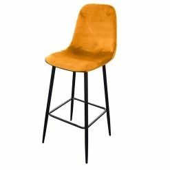 Tabouret De Bar En Velours Jaune Pieds Métal Inoui