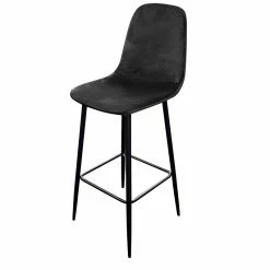 Tabouret De Bar En Velours Noir Pieds Métal Inoui