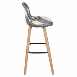 Tabouret De Bar Patchwork Gris Pieds Bois -Ledepot-bailleul Soldes Magasin tabouret de bar patchwork gris pieds bois 2