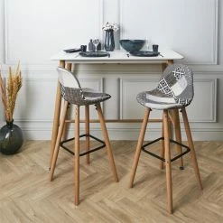 Tabouret De Bar Patchwork Gris Pieds Bois -Ledepot-bailleul Soldes Magasin tabouret de bar patchwork gris pieds bois 4