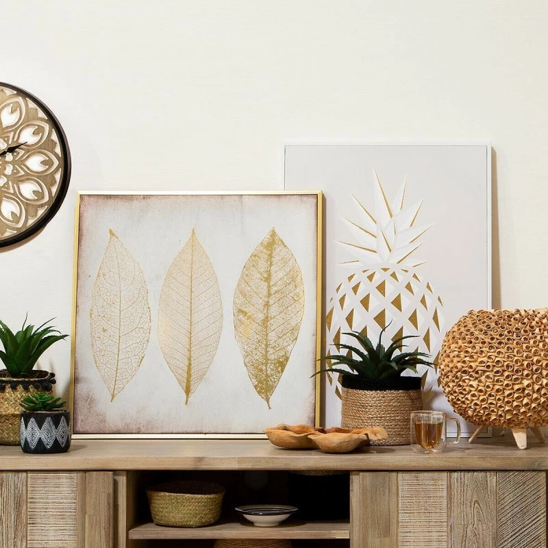 Toile Imprimée Feuilles Dorées Encadrée Atmosphera 4 Toile Imprimée Feuilles Dorées Encadrée Atmosphera – Image 2