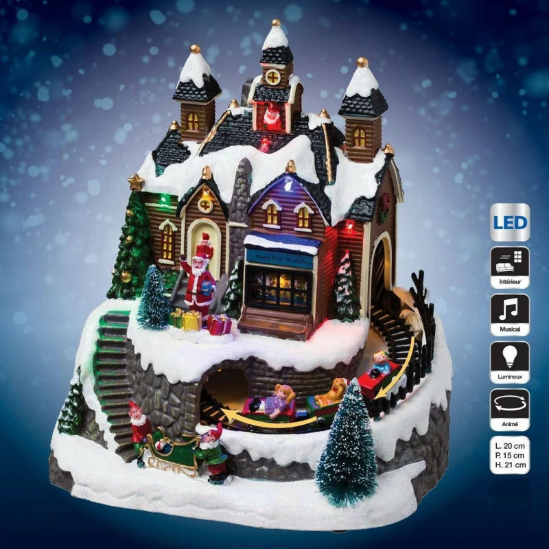 Village De Noël Atelier + Train Lumineux, Musical Et Animé 3 Village De Noël Atelier + Train Lumineux, Musical Et Animé