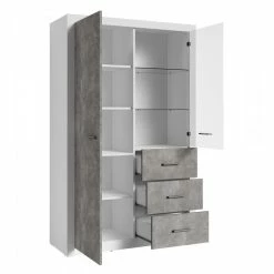 Vitrine 2 Portes Blanc Et Gris Béton Gent -Ledepot-bailleul Soldes Magasin vitrine 2 portes blanc et gris beton gent 2