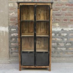 Vitrine 2 Portes Bois De Manguier Et Métal -Ledepot-bailleul Soldes Magasin vitrine 2 portes bois de manguier et metal 1 2