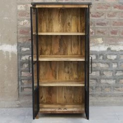 Vitrine 2 Portes Bois De Manguier Et Métal -Ledepot-bailleul Soldes Magasin vitrine 2 portes bois de manguier et metal 1 3